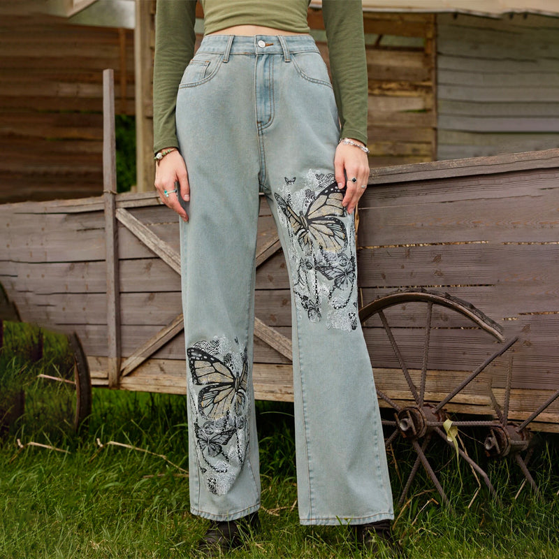 Butterfly Graphic Straight Leg Jeans
