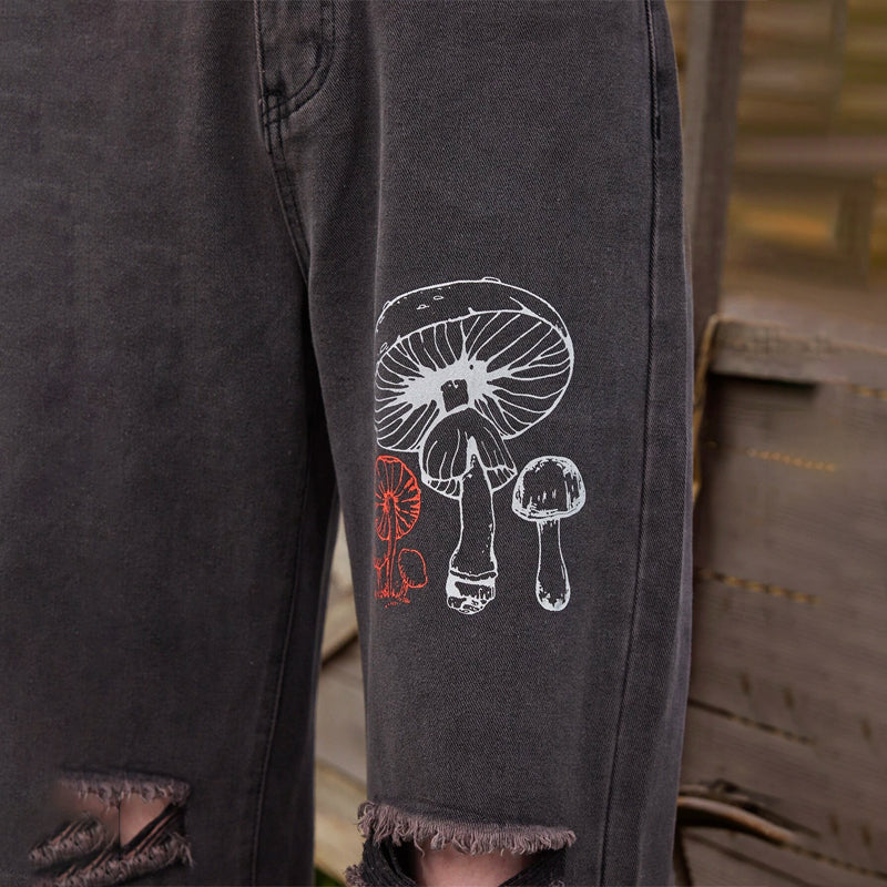 Mushroom Print Ripped Jeans