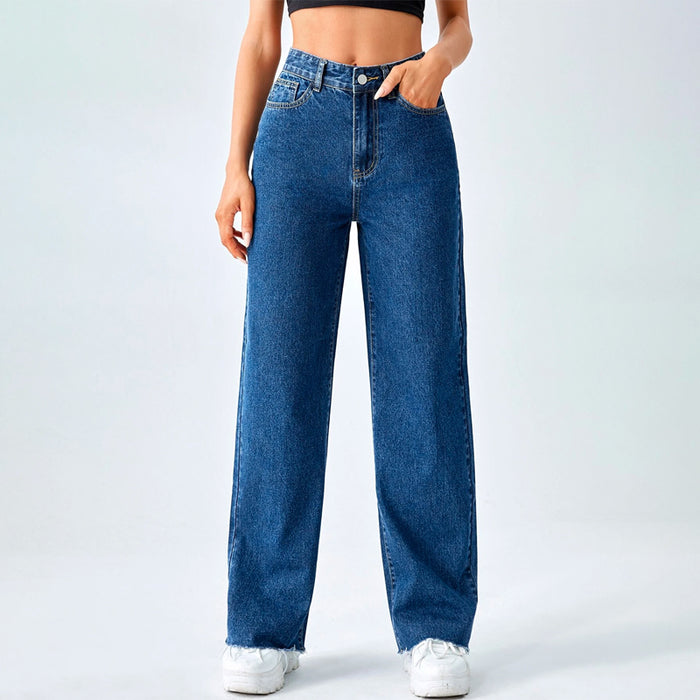 High Waist Raw Hem Wide Leg Jeans