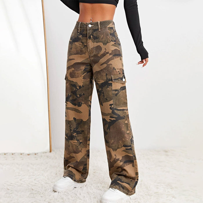 Camo Print Flap Pocket Cargo Denim Jeans