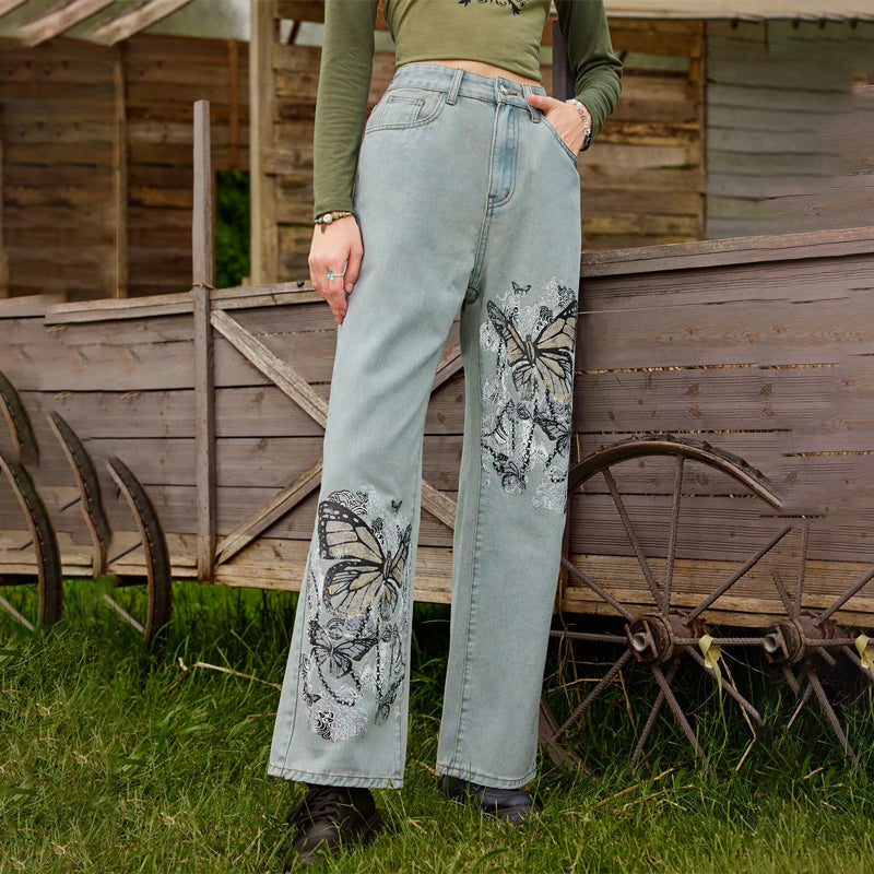 Butterfly Graphic Straight Leg Jeans
