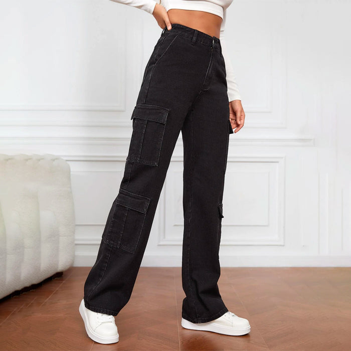 High Waist Flap Pocket Cargo Jeans