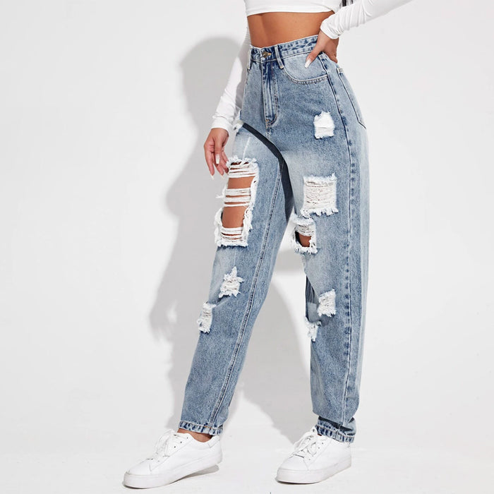 High Waisted Ripped Light Wash Jeans