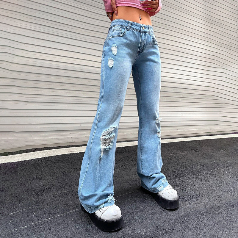 Plain Button Detail Flare Leg Jeans
