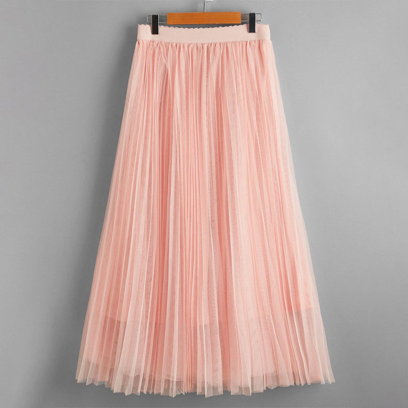 Scallop Edge Waist Mesh Overlay Skirt