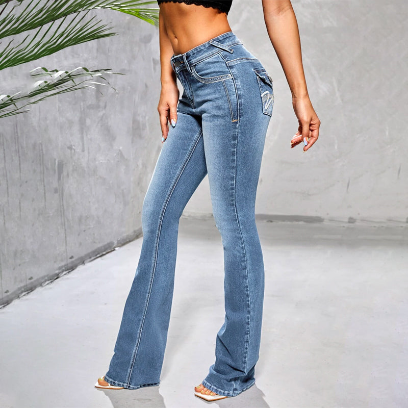 Embroidery Bootcut Leg Jeans