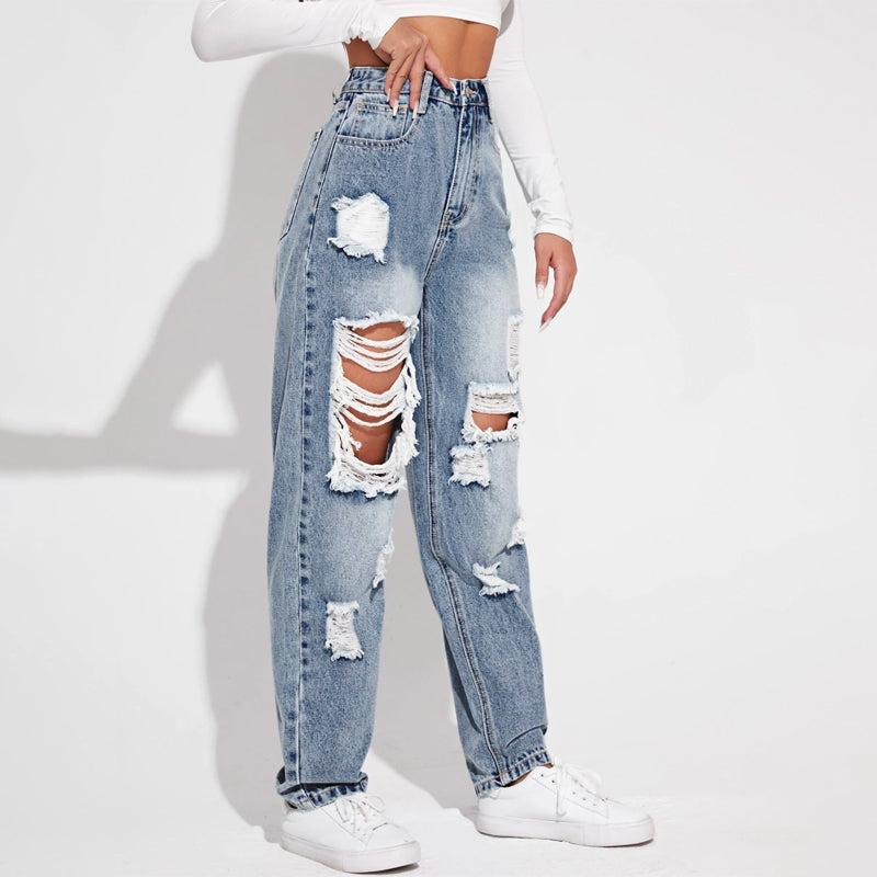 High Waisted Ripped Light Wash Jeans