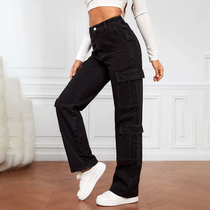 High Waist Flap Pocket Cargo Jeans