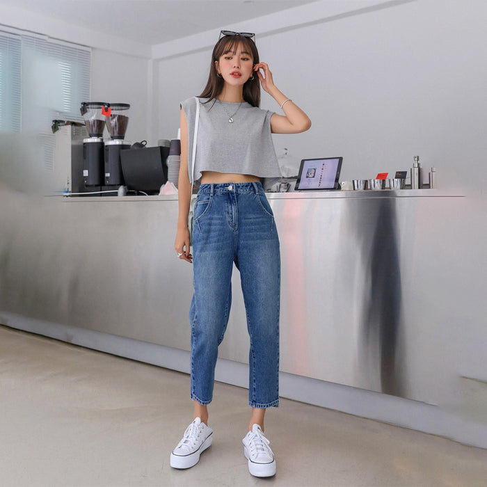 High Rise Crop Mom Jeans