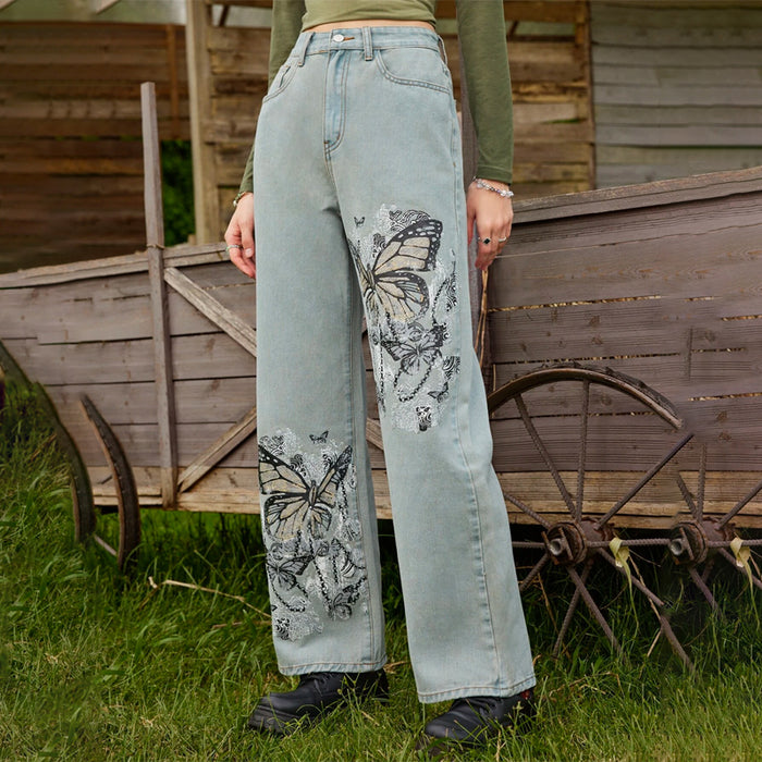 Butterfly Graphic Straight Leg Jeans