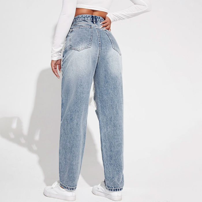 High Waisted Ripped Light Wash Jeans