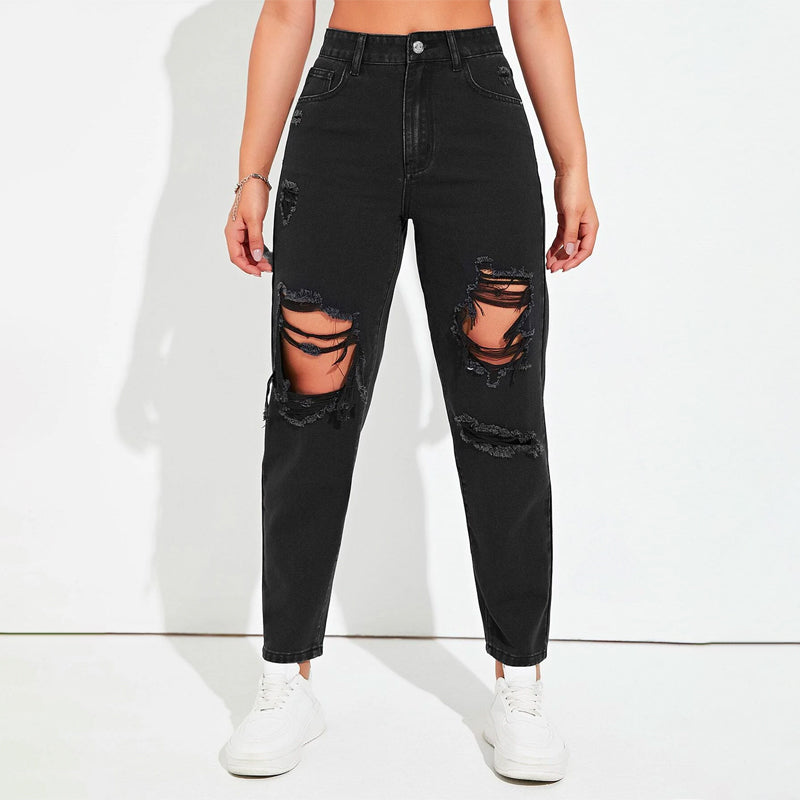 Tapered Ripped Mom Fit Jeans