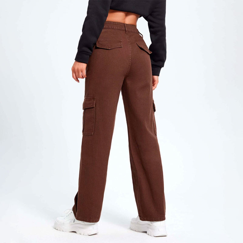 High Waist Flap Pockets Cargo Jeans