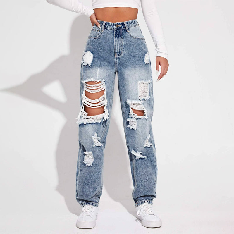 High Waisted Ripped Light Wash Jeans