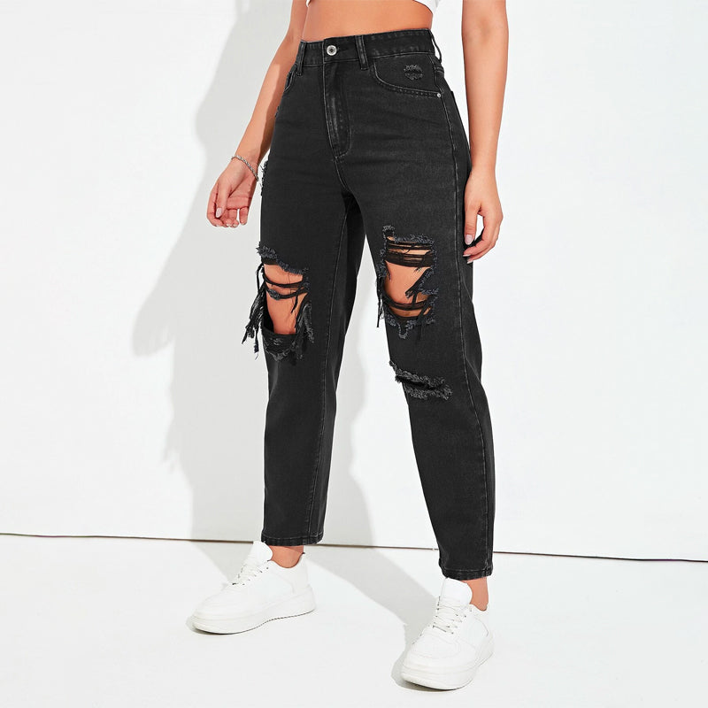 Tapered Ripped Mom Fit Jeans