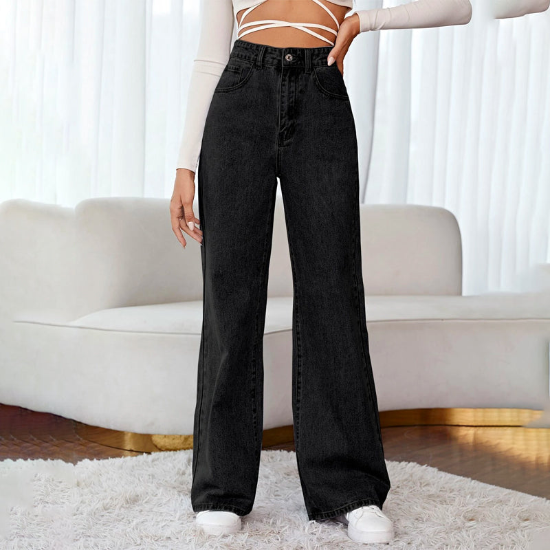 Floral Embroidery Wide Leg Jeans