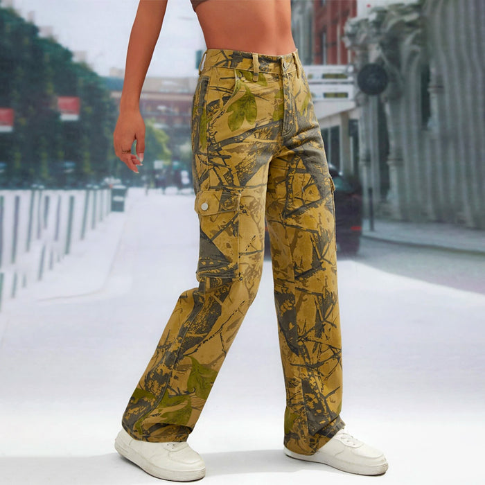 Camo Print Flap Pocket Cargo Denim Jeans