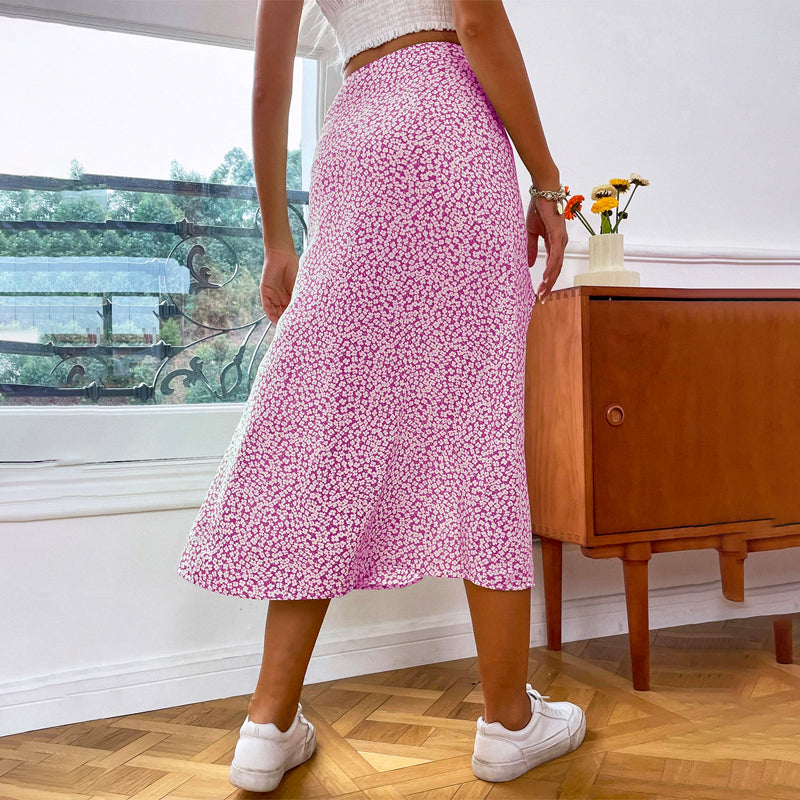 High Waist Ditsy Floral Split Thigh Skirt