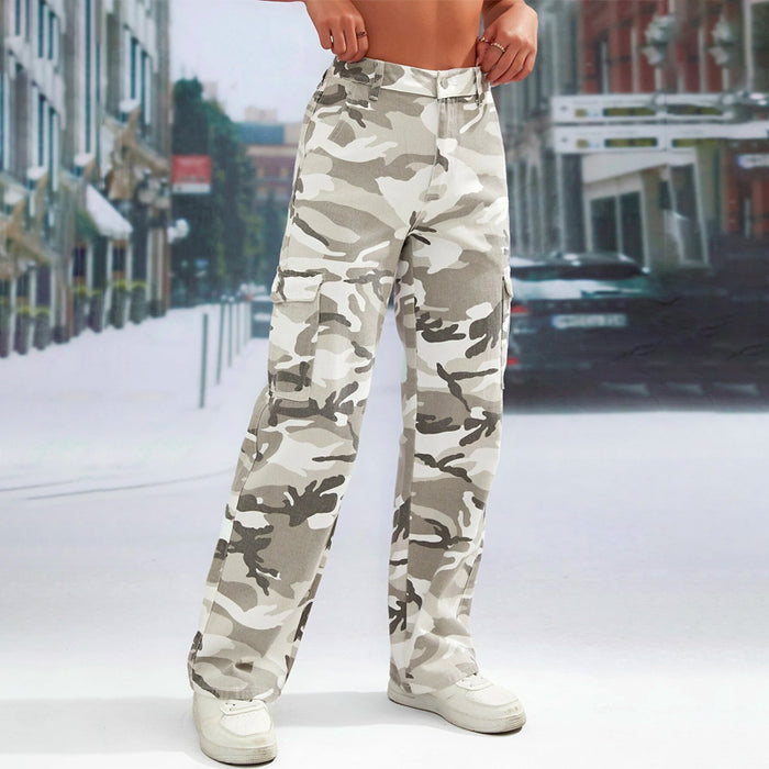 Camo Print Flap Pocket Cargo Denim Jeans