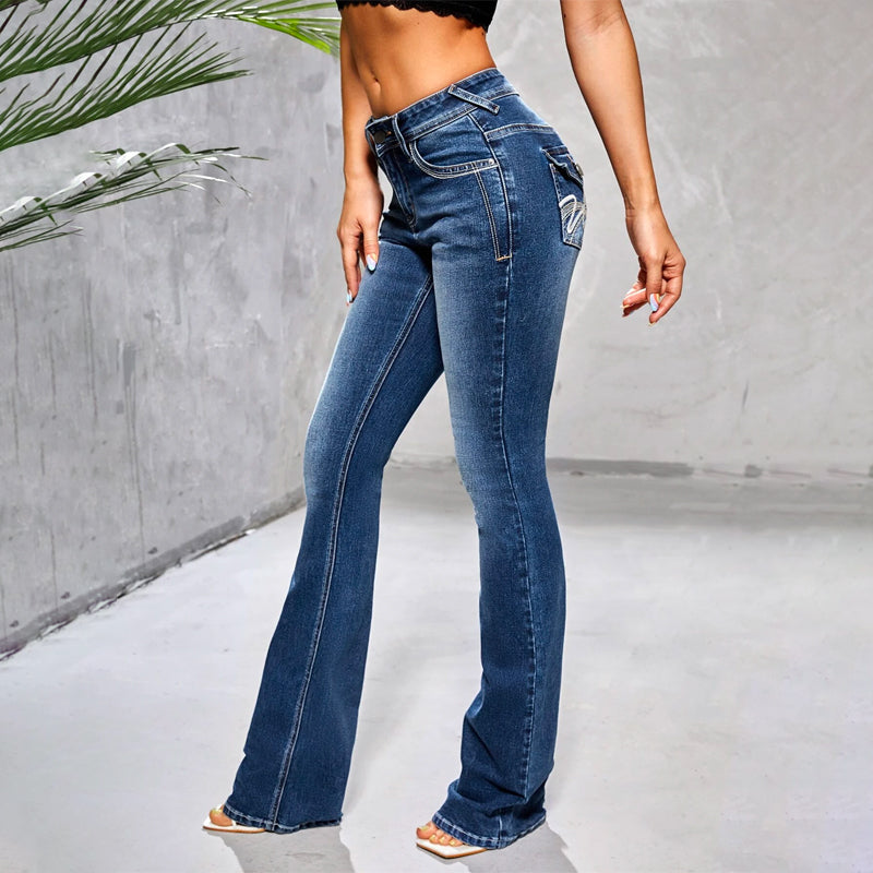 Embroidery Bootcut Leg Jeans