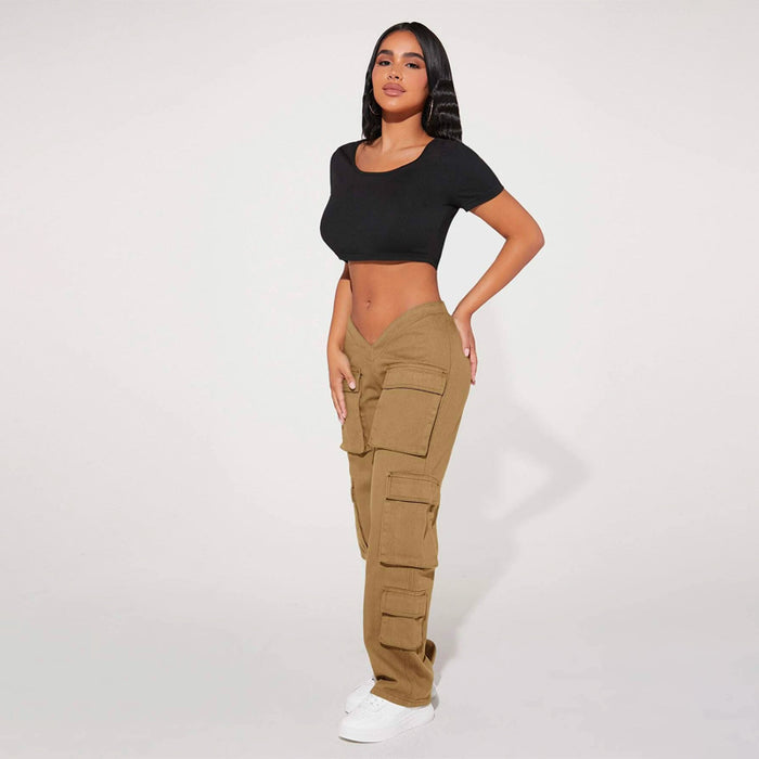 Asymmetrical Waist Flap Pocket Cargo Jeans