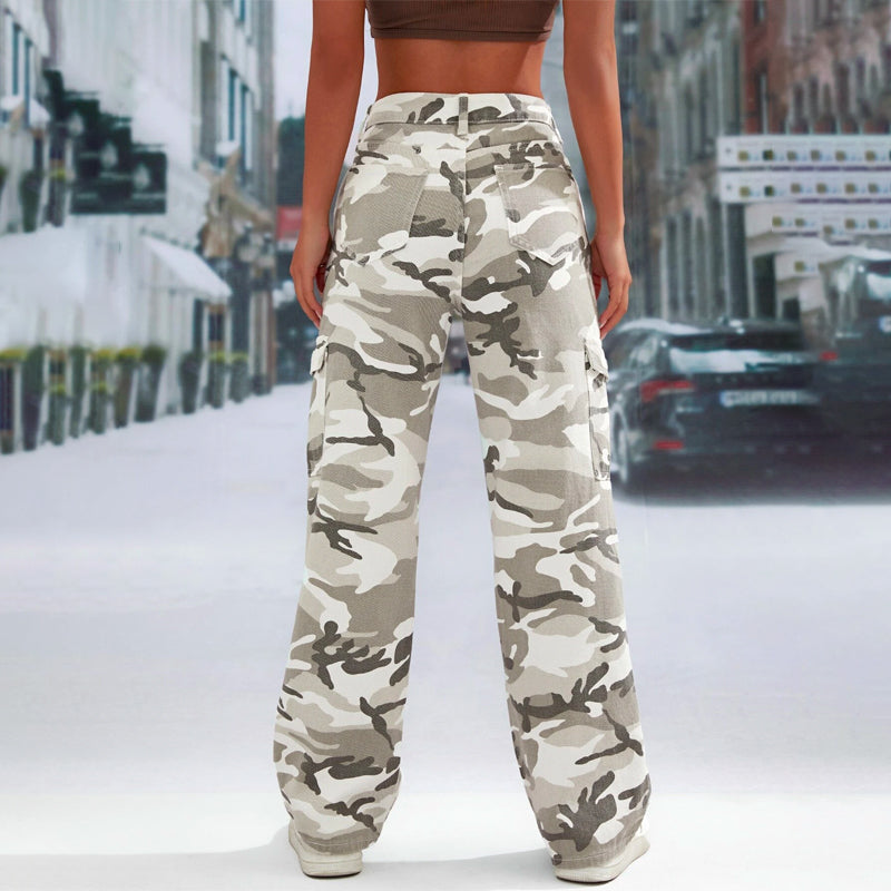 Camo Print Flap Pocket Cargo Denim Jeans
