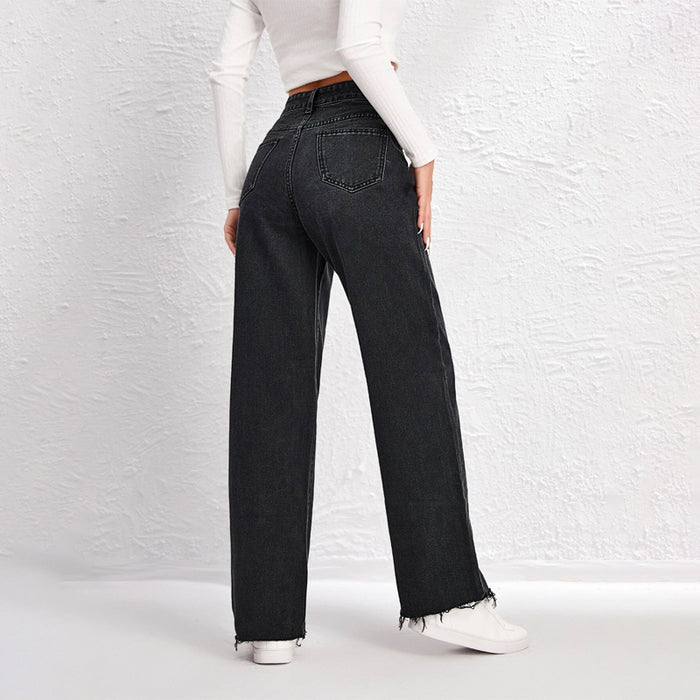 High Waist Raw Hem Wide Leg Jeans