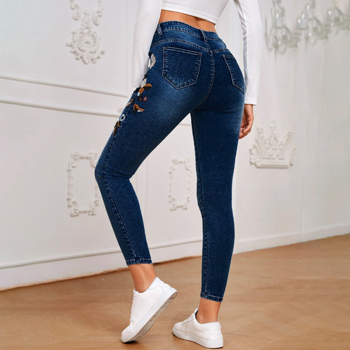 Floral Embroidery Skinny Jeans