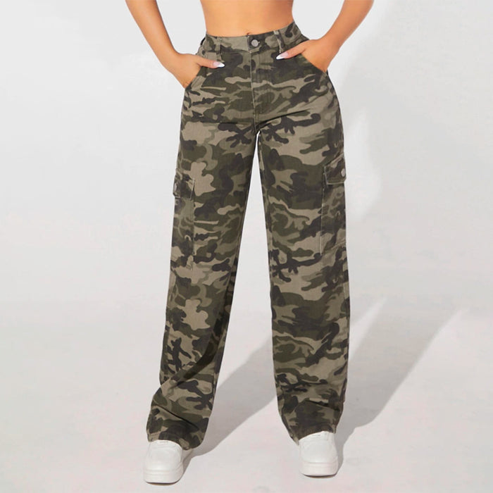 Camo Print Flap Pocket Cargo Denim Jeans