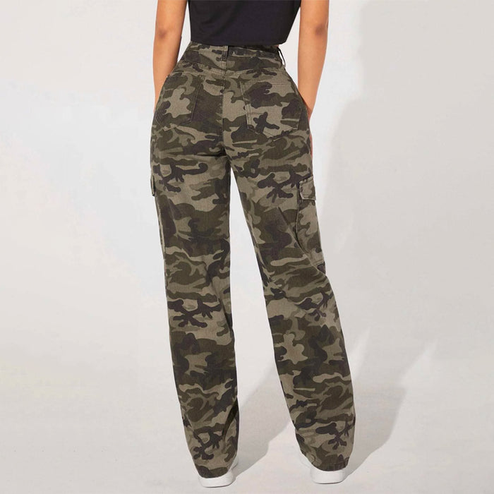 Camo Print Flap Pocket Cargo Denim Jeans