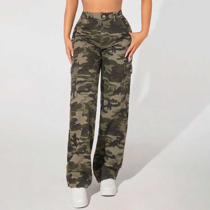 Camo Print Flap Pocket Cargo Denim Jeans