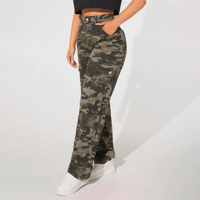 Camo Print Flap Pocket Cargo Denim Jeans