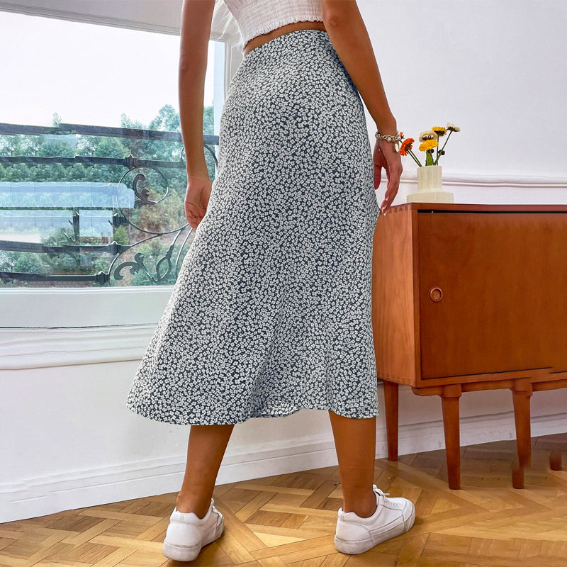 High Waist Ditsy Floral Split Thigh Skirt