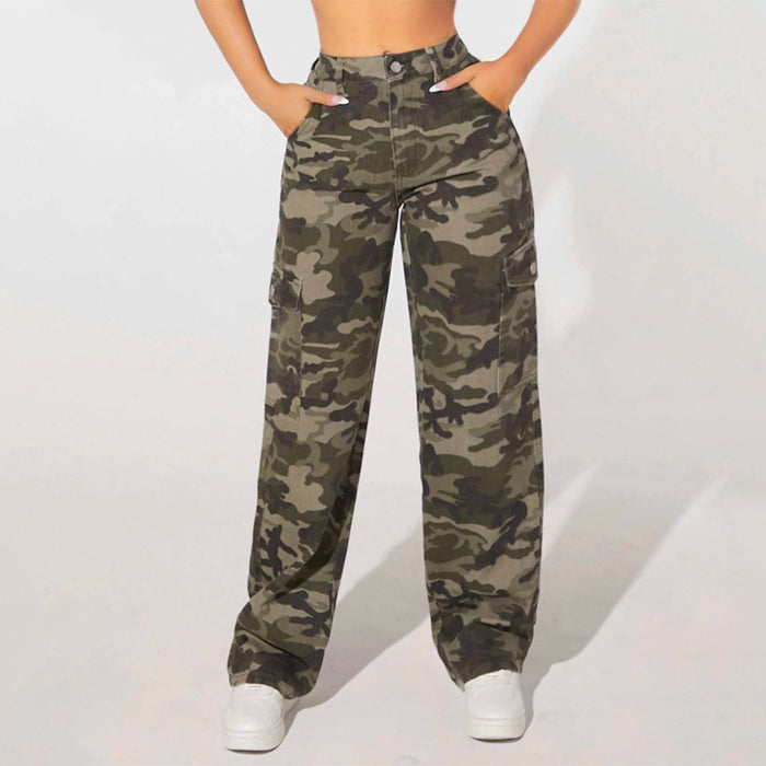 Camo Print Flap Pocket Cargo Denim Jeans