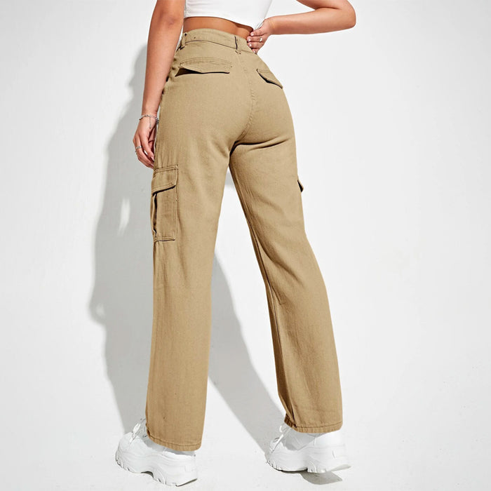 High Waist Flap Pockets Cargo Jeans