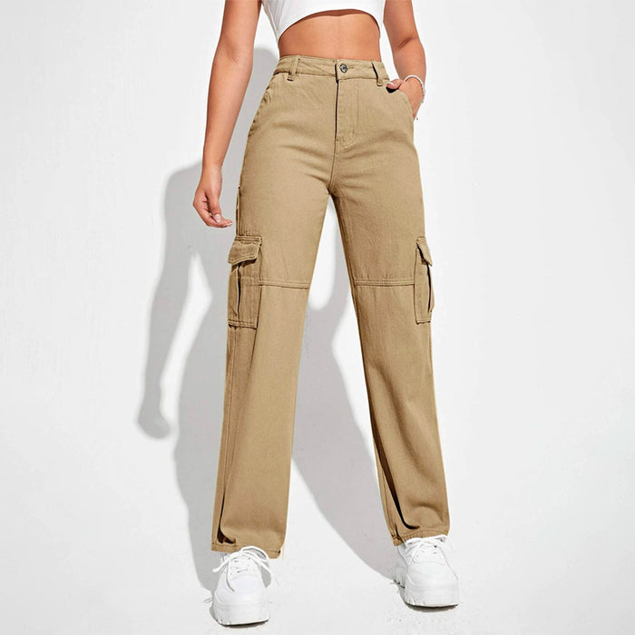 High Waist Flap Pockets Cargo Jeans