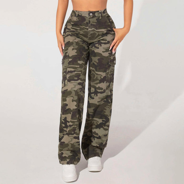 Camo Print Flap Pocket Cargo Denim Jeans