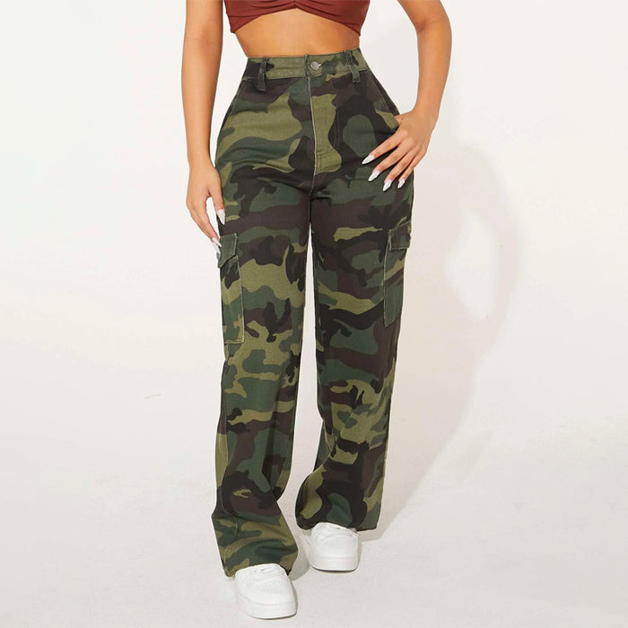 Camo Print Flap Pocket Cargo Denim Jeans