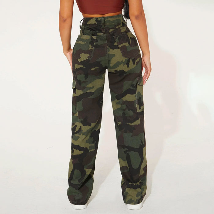 Camo Print Flap Pocket Cargo Denim Jeans