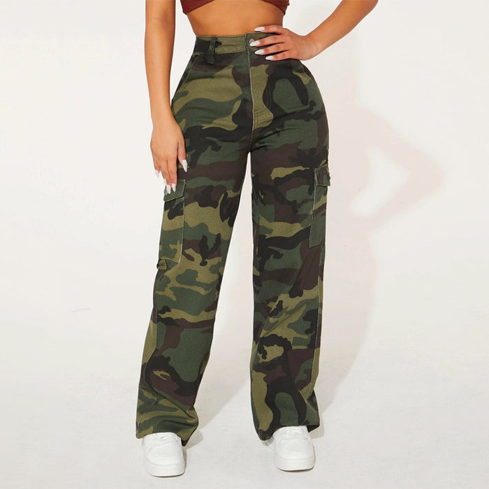 Camo Print Flap Pocket Cargo Denim Jeans