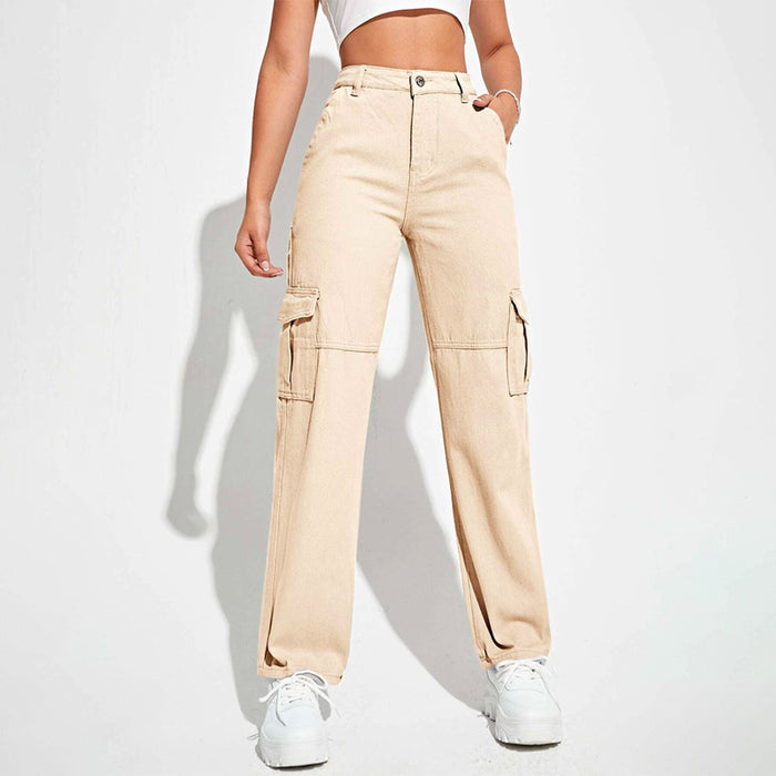 High Waist Flap Pockets Cargo Jeans