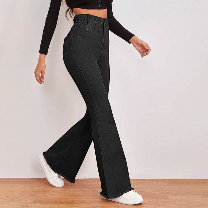 High Waisted Zip Fly Flare Leg Jeans