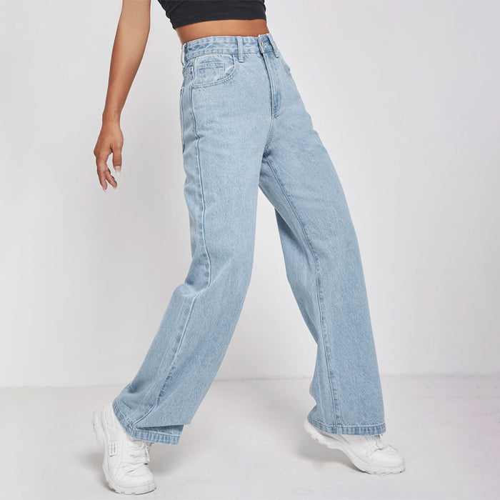 High Waisted Zip Fly Wide Leg Jeans