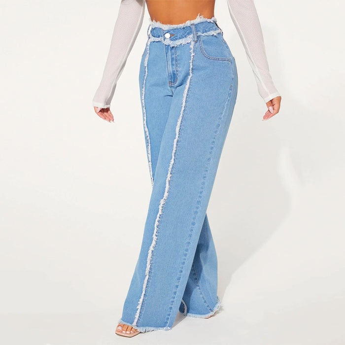 Frayed Trim Wide Leg Jeans