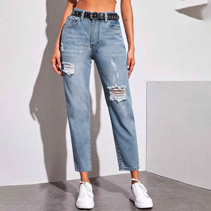 Ripped Washed Crop Jeans