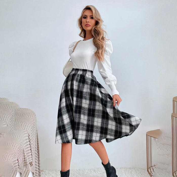 Elastic Waist Plaid Print Skirt