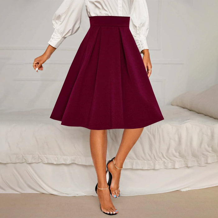 Solid High Waist Flared Skirt