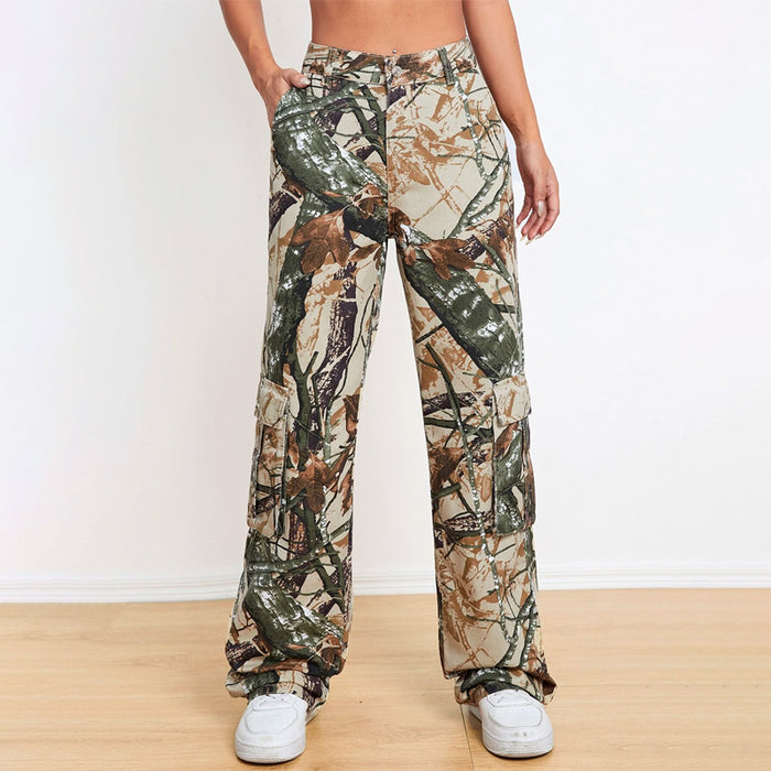 Camo Print Cargo Denim Jeans