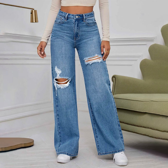 High Waist Ripped Wide Jeans