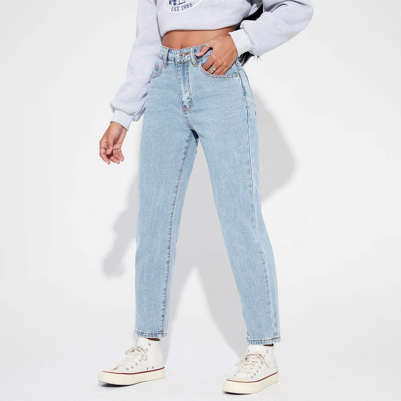 High Waist Plain Patterned Jeans